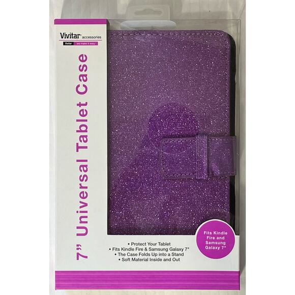 Purple Glitter 7" Universal Tablet Case NIB by Vivitar Accessories Kindle Galaxy - Picture 1 of 2